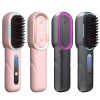 Cordless Hair Straightener Brush Rechargeable Mini Styling Comb with 4 Heating Levels Blue Light Sterilization Single press Stray Hair Removal 20Mins
